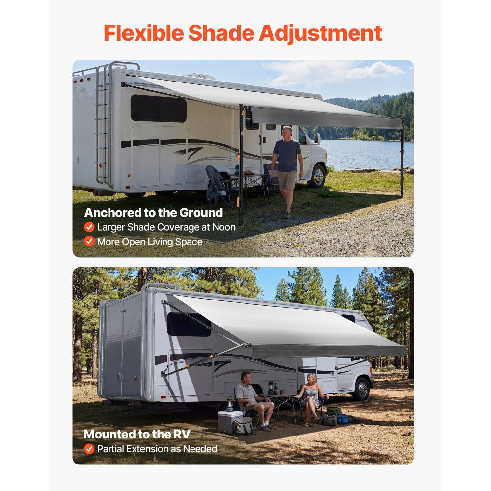 VEVOR Manual RV Awning Complete Kit, 20.12FT Retractable RV Awning with Aluminum Alloy Frame & Waterproof PVC Fabric, Outdoor Camping Trailer Awnings Fit Most RVs (20FT Type, Gradient Black)