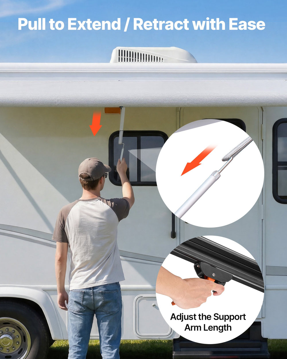 VEVOR Manual RV Awning Complete Kit, 20.12FT Retractable RV Awning with Aluminum Alloy Frame & Waterproof PVC Fabric, Outdoor Camping Trailer Awnings Fit Most RVs (20FT Type, Gradient Black)