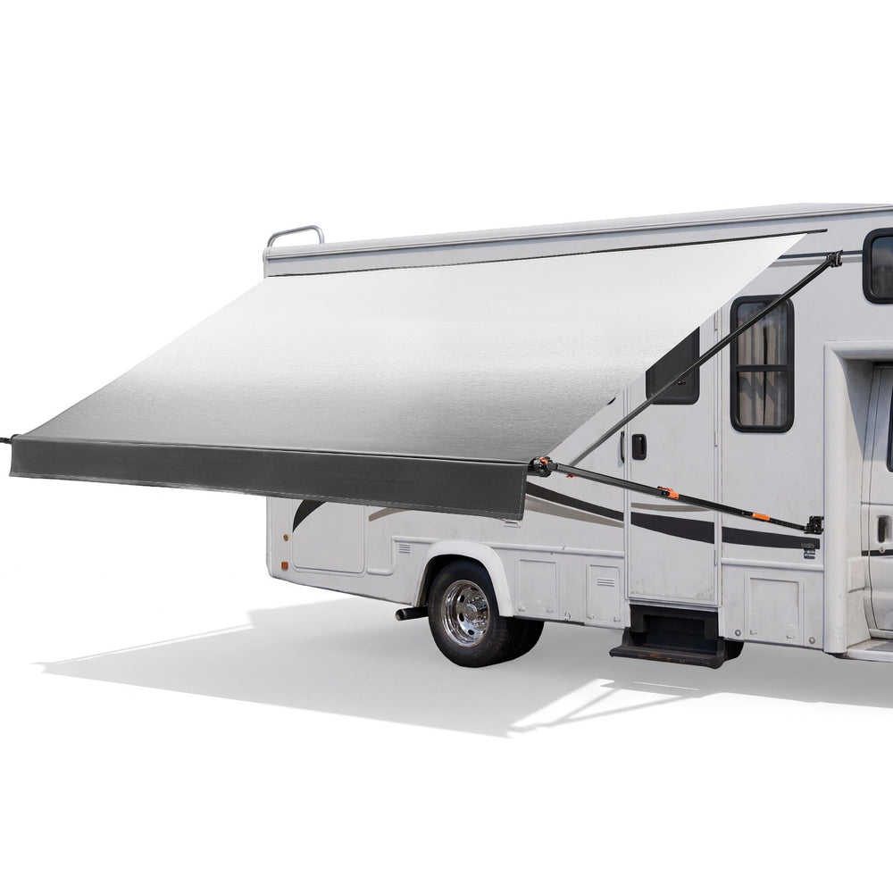 VEVOR Manual RV Awning Complete Kit, 20.12FT Retractable RV Awning with Aluminum Alloy Frame & Waterproof PVC Fabric, Outdoor Camping Trailer Awnings Fit Most RVs (20FT Type, Gradient Black)