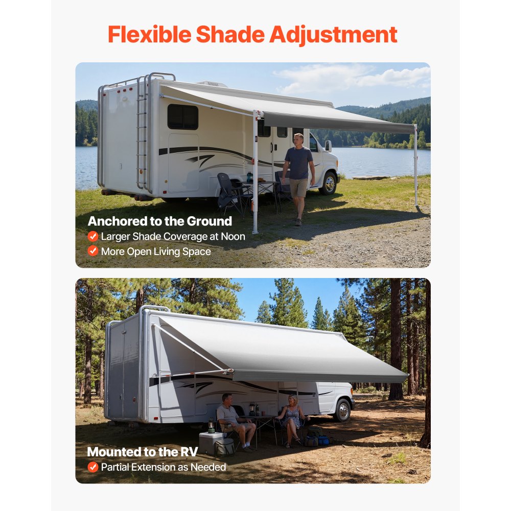 VEVOR Manual RV Awning Complete Kit & Sunshade Screen, 18.12FT Retractable RV Awning with Aluminum Alloy Frame & Waterproof Fabric, Outdoor Camping Trailer Awnings Fit Most RVs (18FT Type)