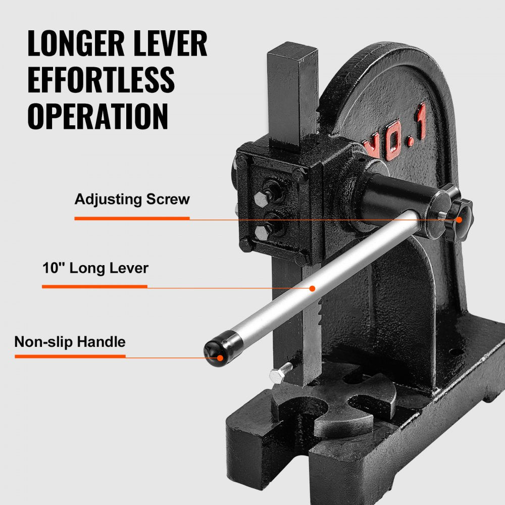 VEVOR Arbor Press, 1 Ton Manual Arbor Press, 5.9" Maximum Height, Cast Iron Heavy-duty Manual Desktop Arbor Press, Precision Hand Press for Stamping, Bending, Stretching, Forming