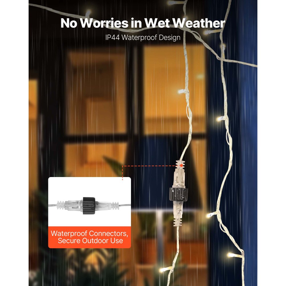 VEVOR LED Christmas String Lights, 200 LED, 76 ft Connectable Warm White Christmas Lights Outdoor, with 8 Modes, Auto Timer, Twinkle Fairy Lighting Plug in, Waterproof for Tree Yard Patio Decoration