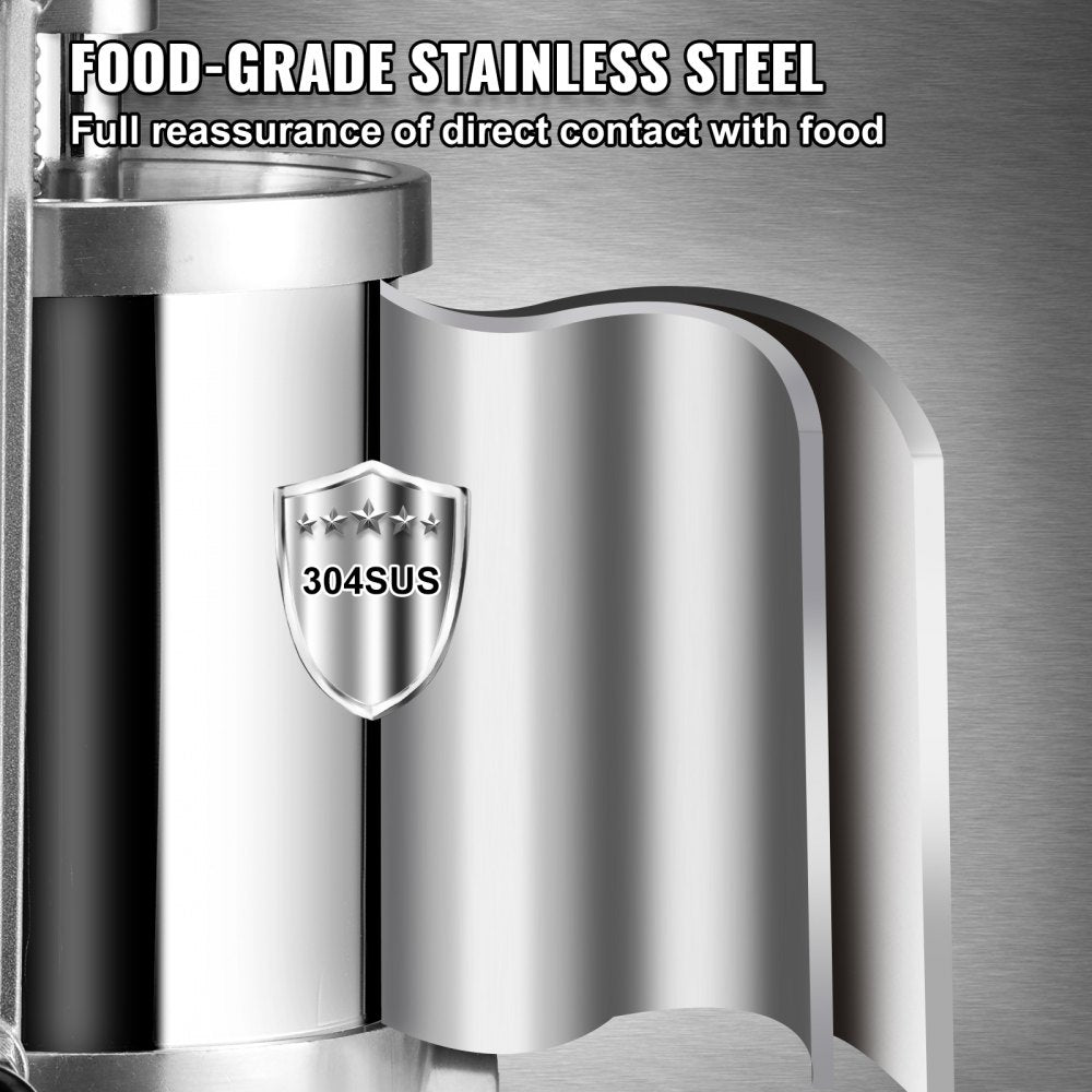 VEVOR Sausage Stuffer, 2.5LBS/1.5L Capacity, 304 Stainless Steel Vertical Sausage Stuffer, Sausage Filling Machine with 3 Stuffing Tubes, Suction Base and Manual Crank for Household or Commercial Use