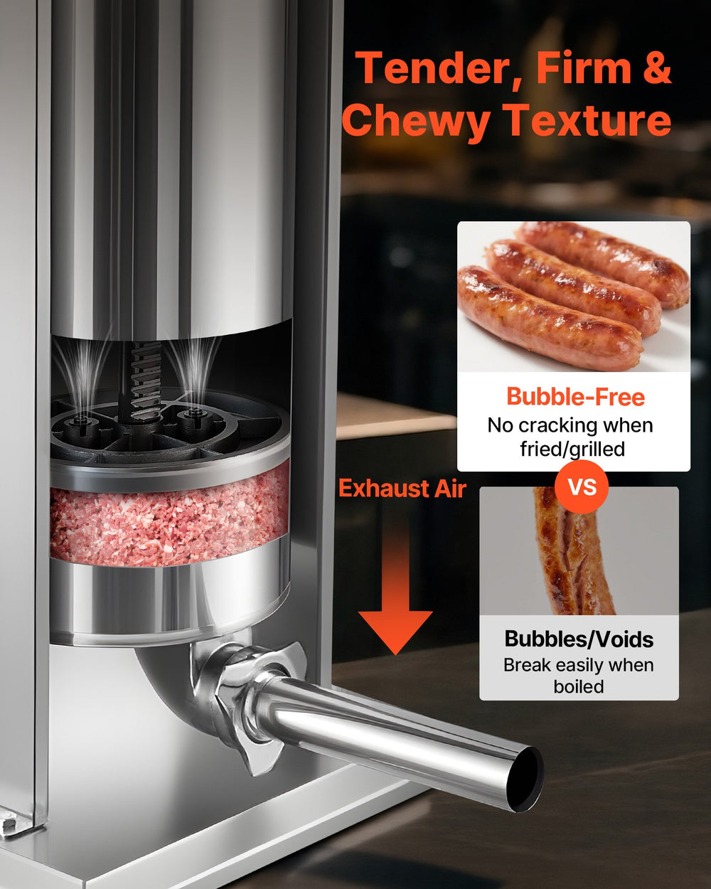 VEVOR Manual Sausage Stuffer, 33 LBS / 15 L Vertical Meat Stuffer, Heavy Duty Sausage Casing Meat Stuffing Machine, Dual-Speed Stainless Steel Filler with 5 Filling Tubes, for Commercial and Home Use