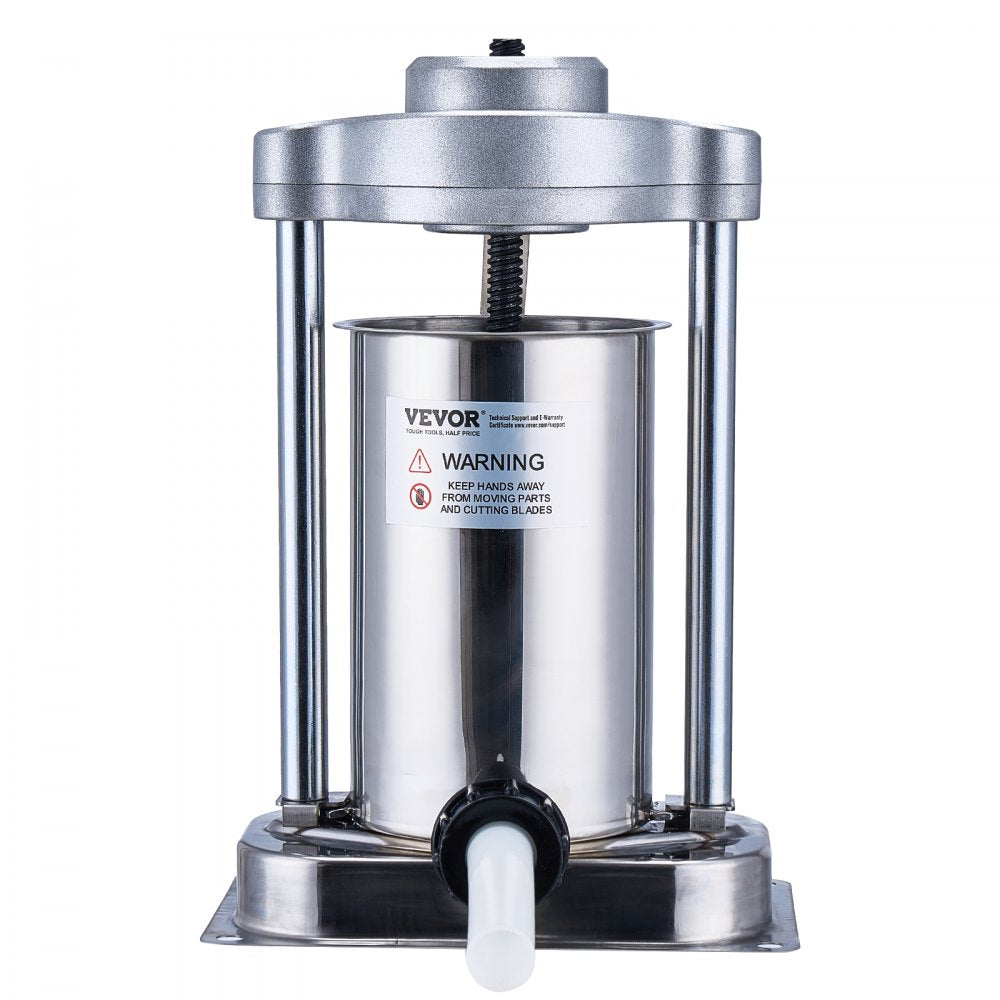 VEVOR Manual Sausage Stuffer, 2 L / 5 LBS Vertical Sausage Machine with G-type Clamp, Food-Grade 304 Stainless Steel Barrel with 2 Stuffing Tubes, for Home Kitchen Restaurant Commercial
