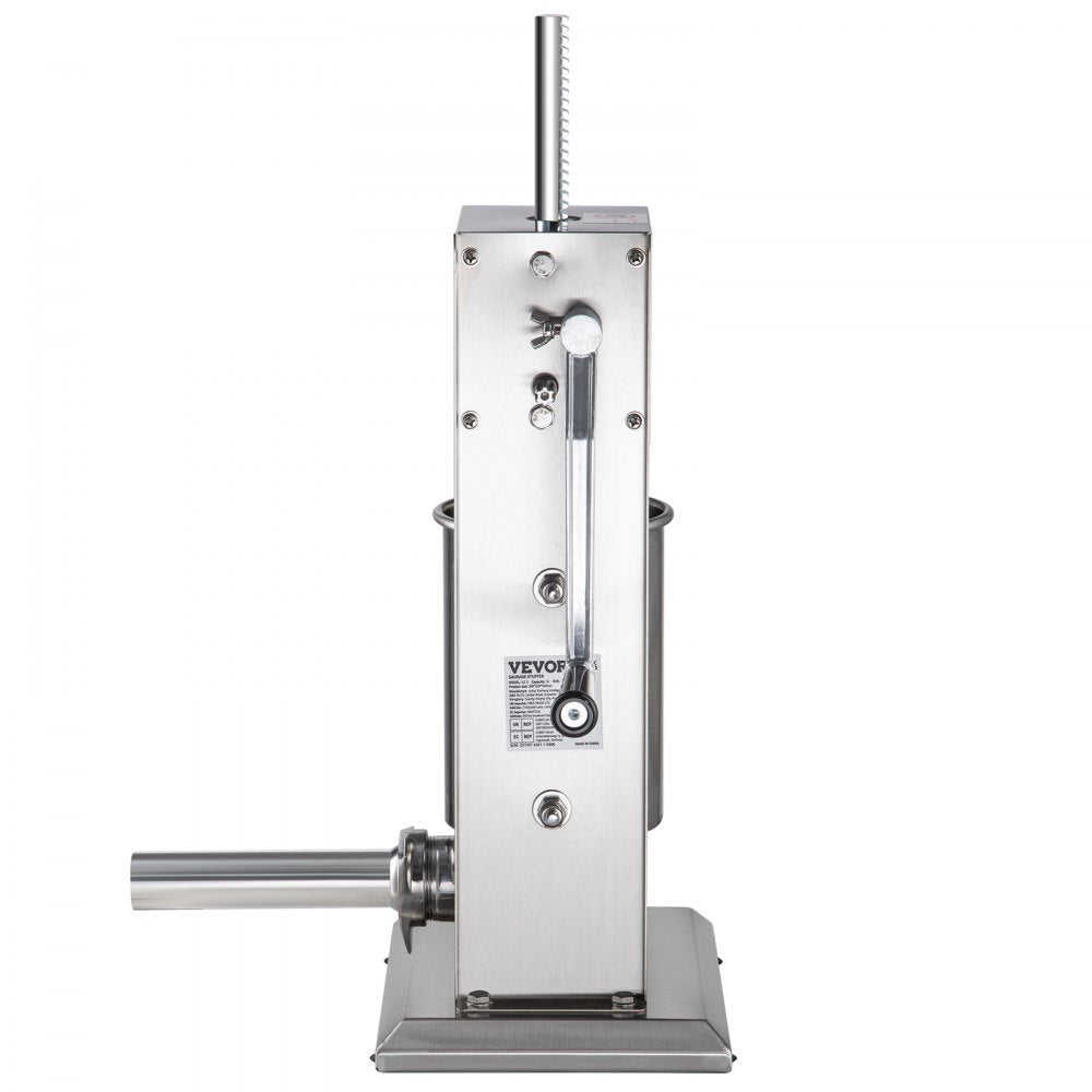VEVOR Manual Sausage Stuffer, 5LBS/3L Capacity, Two Speed 304 Stainless Steel Vertical Sausage Stuffer, Sausage Filling Machine with 4 Stuffing Tubes, Suction Base for Household or Commercial Use