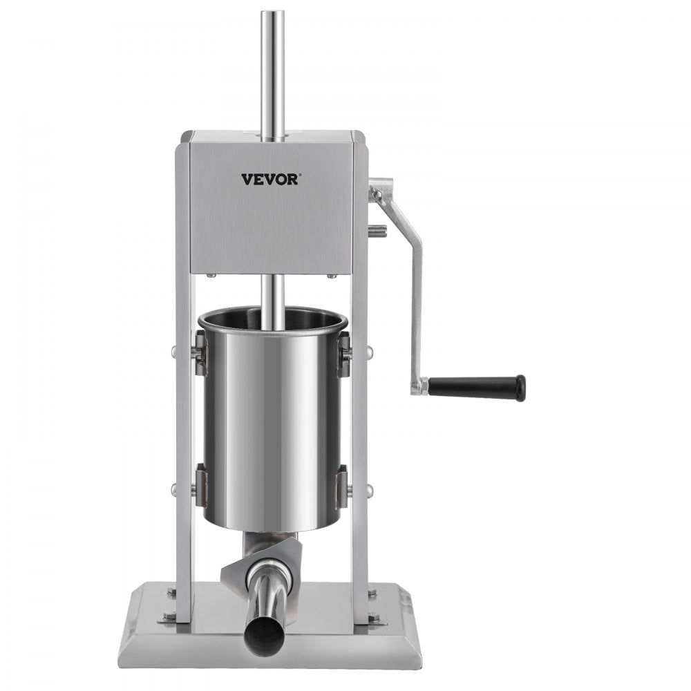 VEVOR Manual Sausage Stuffer, 5LBS/3L Capacity, Two Speed 304 Stainless Steel Vertical Sausage Stuffer, Sausage Filling Machine with 4 Stuffing Tubes, Suction Base for Household or Commercial Use