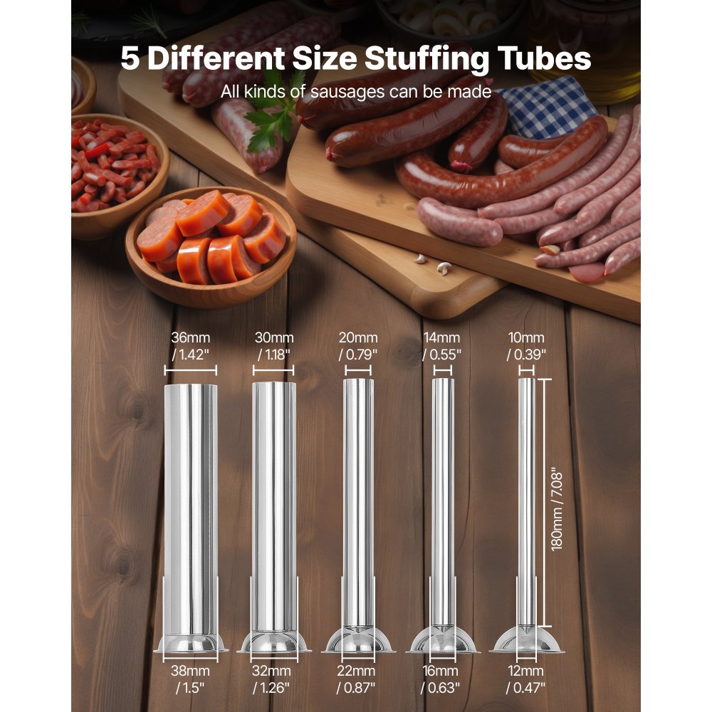 VEVOR Manual Sausage Stuffer 7L/15LBS Vertical Sausage Machine Dual-Speed, Food-Grade 304 Stainless Steel Meat Stuffer, Includes 5 Stuffing Tubes, for Home Kitchen Restaurant Commercial