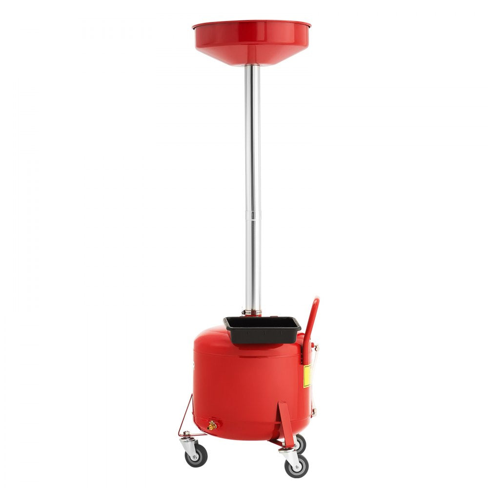 VEVOR 8 Gallon Waste Oil Drain Tank, Industrial Fluid Drain Tank with Adjustable Funnel Height, Portable Oil Drainer with Wheels & Toolbox, Fluid Fuel Transfer Drainage for Auto Repair Shops, Red