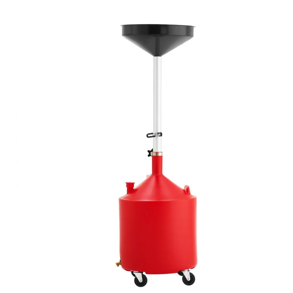VEVOR 18 Gallon Waste Oil Drain Tank, Industrial Fluid Drain Tank with Adjustable Funnel Height, Portable Oil Drainer with Wheels, Fluid Fuel Transfer Drainage for Auto Repair Shops, Garages, Red