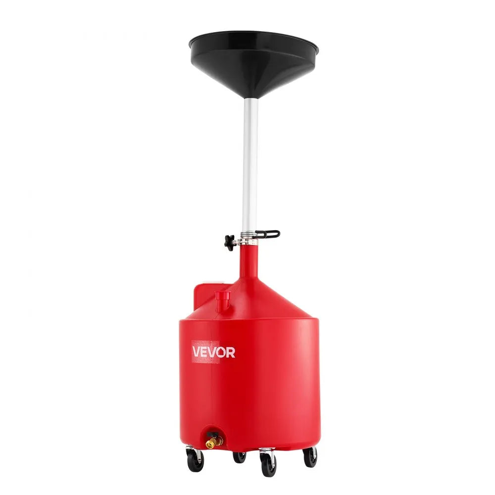 VEVOR 18 Gallon Waste Oil Drain Tank, Industrial Fluid Drain Tank with Adjustable Funnel Height, Portable Oil Drainer with Wheels, Fluid Fuel Transfer Drainage for Auto Repair Shops, Garages, Red