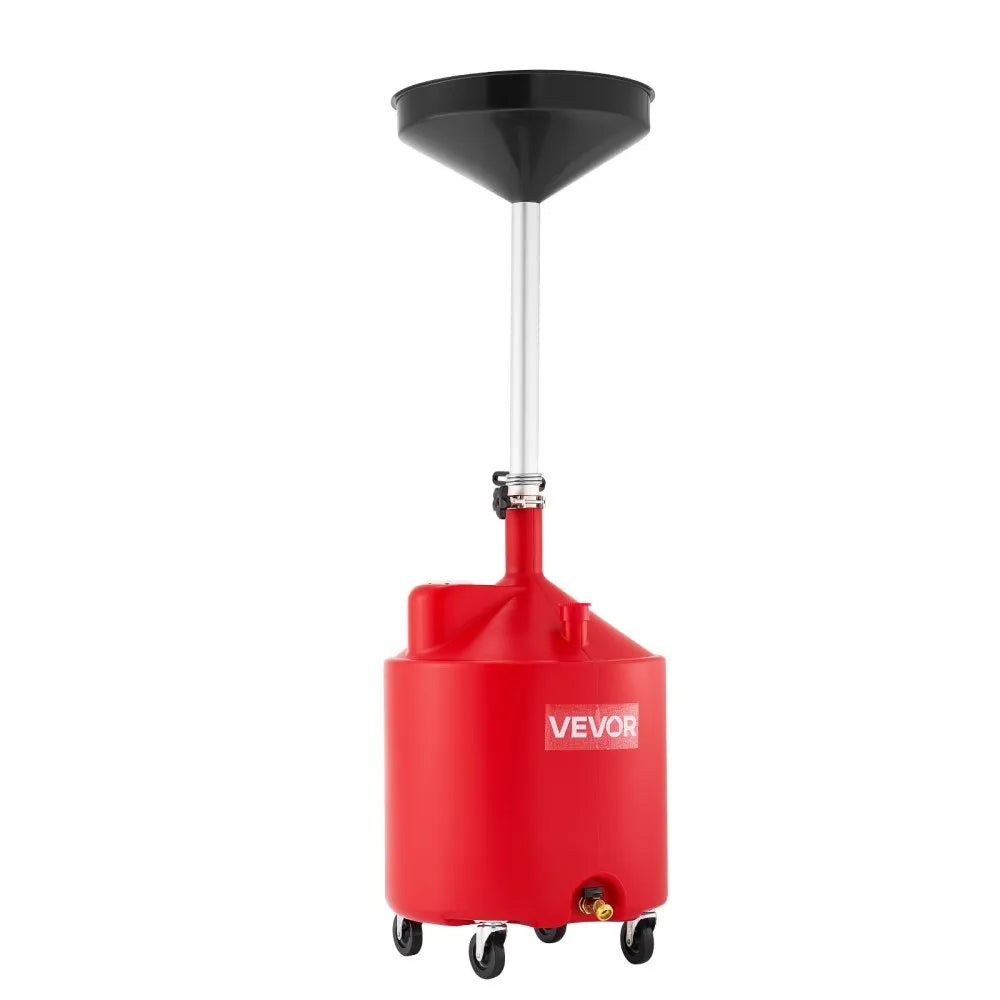 VEVOR 18 Gallon Waste Oil Drain Tank, Industrial Fluid Drain Tank with Adjustable Funnel Height, Portable Oil Drainer with Wheels, Fluid Fuel Transfer Drainage for Auto Repair Shops, Garages, Red