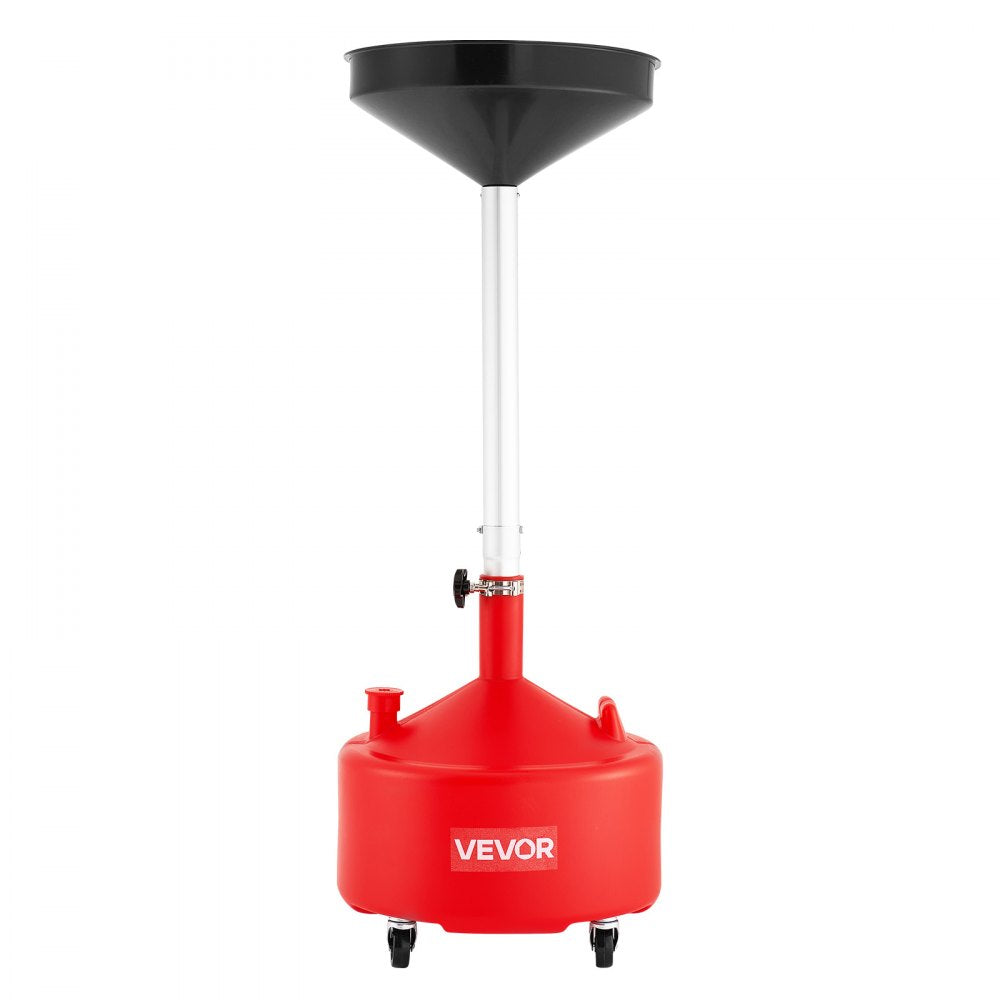 VEVOR 8 Gallon Waste Oil Drain Tank, Industrial Fluid Drain Tank with Adjustable Funnel Height, Portable Oil Drainer with Wheels, Fluid Fuel Transfer Drainage for Auto Repair Shops, Garages, Red