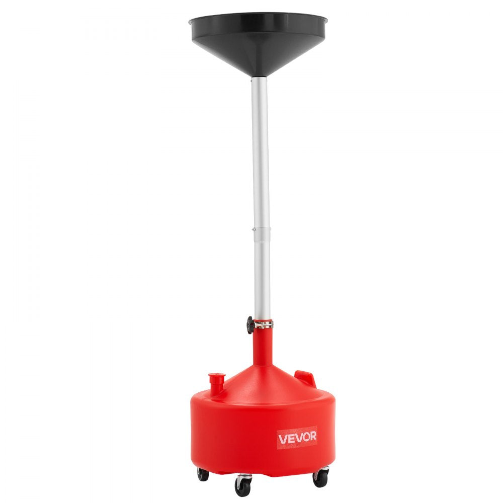 VEVOR 8 Gallon Waste Oil Drain Tank, Industrial Fluid Drain Tank with Adjustable Funnel Height, Portable Oil Drainer with Wheels, Fluid Fuel Transfer Drainage for Auto Repair Shops, Garages, Red