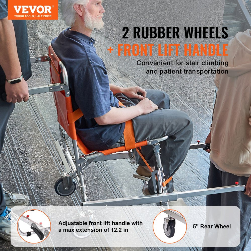VEVOR EMS Stair Chair, 350 lbs Load Capacity, Foldable Aluminum Emergency Stair Climbing Wheelchair with 2 Wheels, Portable Stair Lift Chair Ambulance Firefighter Evacuation Use for Elderly, Disabled