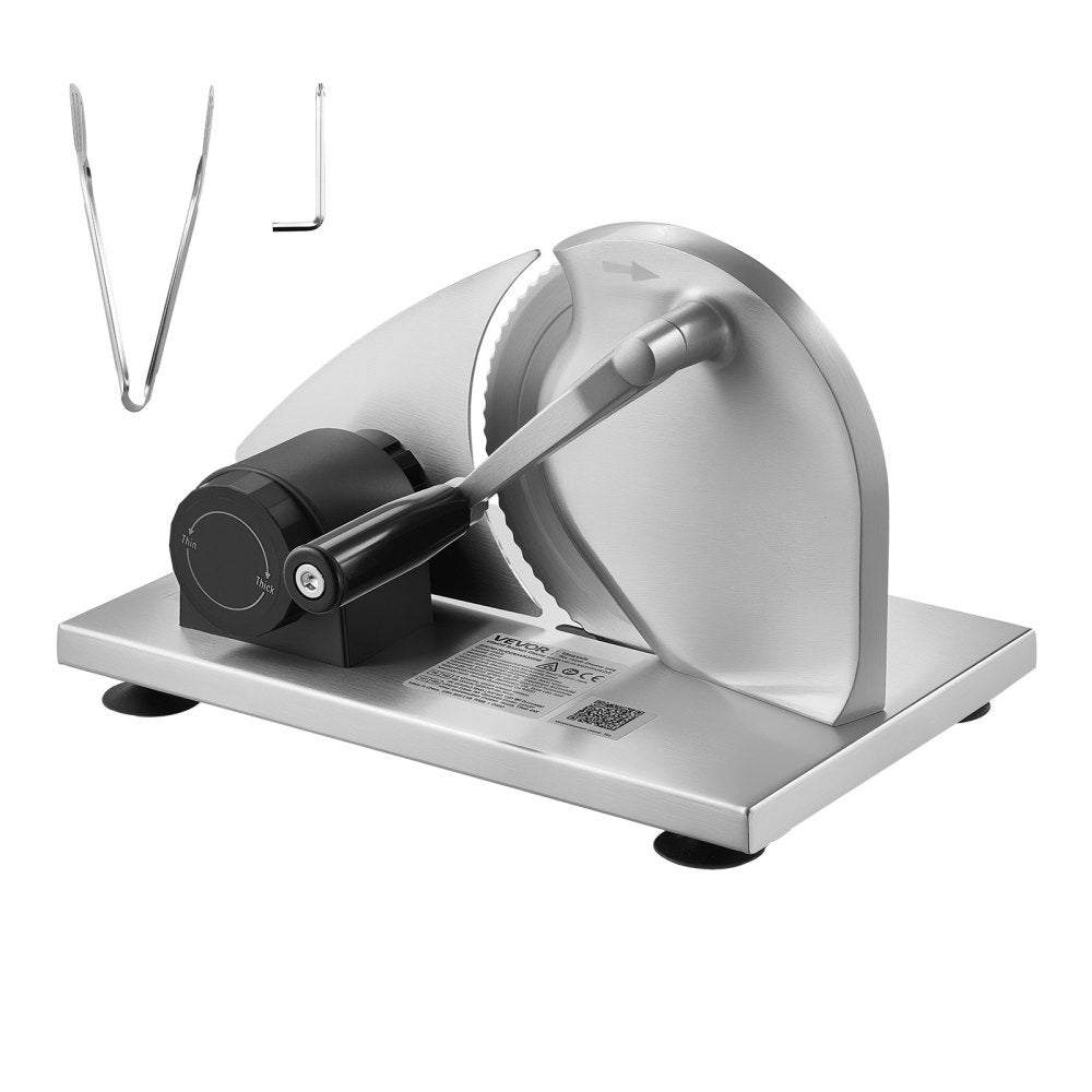 VEVOR Manual Bread Slicer, 0-0.6" Adjustable Thickness Cheese Cutter, Hand Cranked Slicer for Homemade Bread - with Serrated Stainless Steel Blade for Kitchen, Restaurant, Bakery, Party