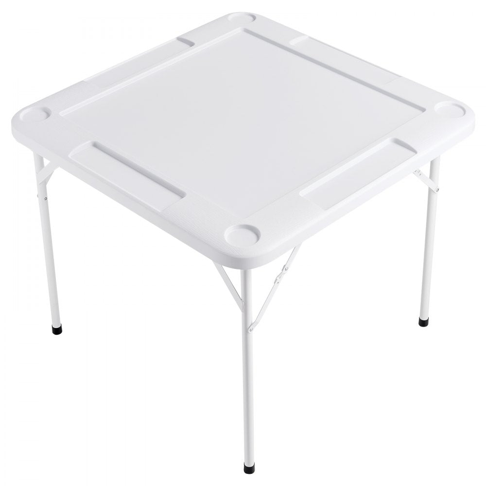 VEVOR Mahjong Table, Square 4 Player Folding Card Table with 4 Cup Holders & 4 Chip Trays, Portable Domino Game Table with 1 Set of Dominoes for Mahjong Poker Puzzles, 35.4 x 35.4-inch, White