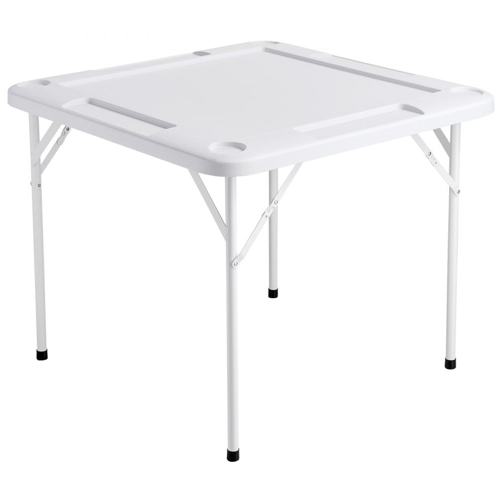 VEVOR Mahjong Table, 4 Player Folding Domino Table with Wear-Resistant Green Tabletop, Portable Square Card Table with 4 Cup Holders & 4 Chip Trays for Mahjong Poker Puzzles, 35.4 x 35.4-inch