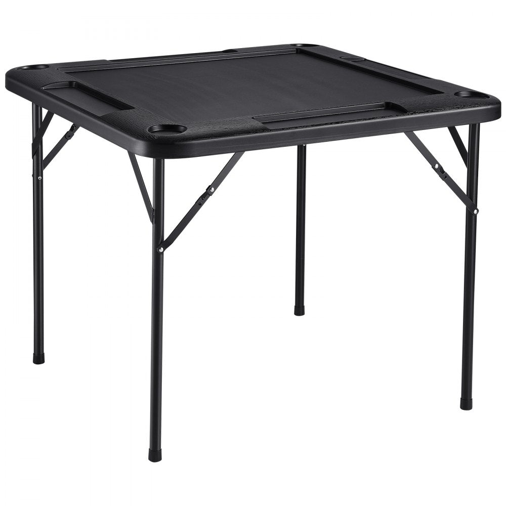 VEVOR Mahjong Table, Square 4 Player Folding Card Table with 4 Cup Holders & 4 Chip Trays, Portable Domino Game Table with 1 Set of Dominoes for Mahjong Poke Puzzles, 35.4 x 35.4-inch, Black