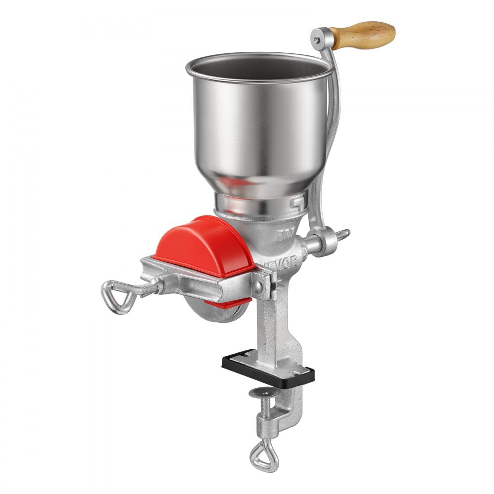 VEVOR Manual Grain Mill with High Hopper, Hand-Crank Corn Grinder, Heavy Duty Cast Iron Wheat Grinding Mill with Stable Table Clamp & Dust Cover for Grains Spices Coffee Beans Nuts