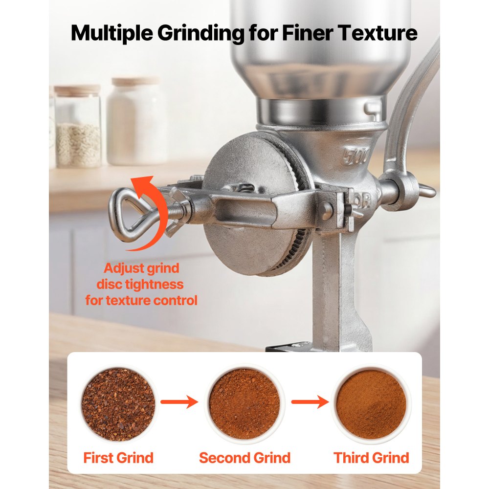 VEVOR Manual Grain Mill with High Hopper, Hand-Crank Corn Grinder, Heavy Duty Cast Iron Wheat Grinding Mill with Stable Table Clamp for Grains Spices Coffee Beans Nuts