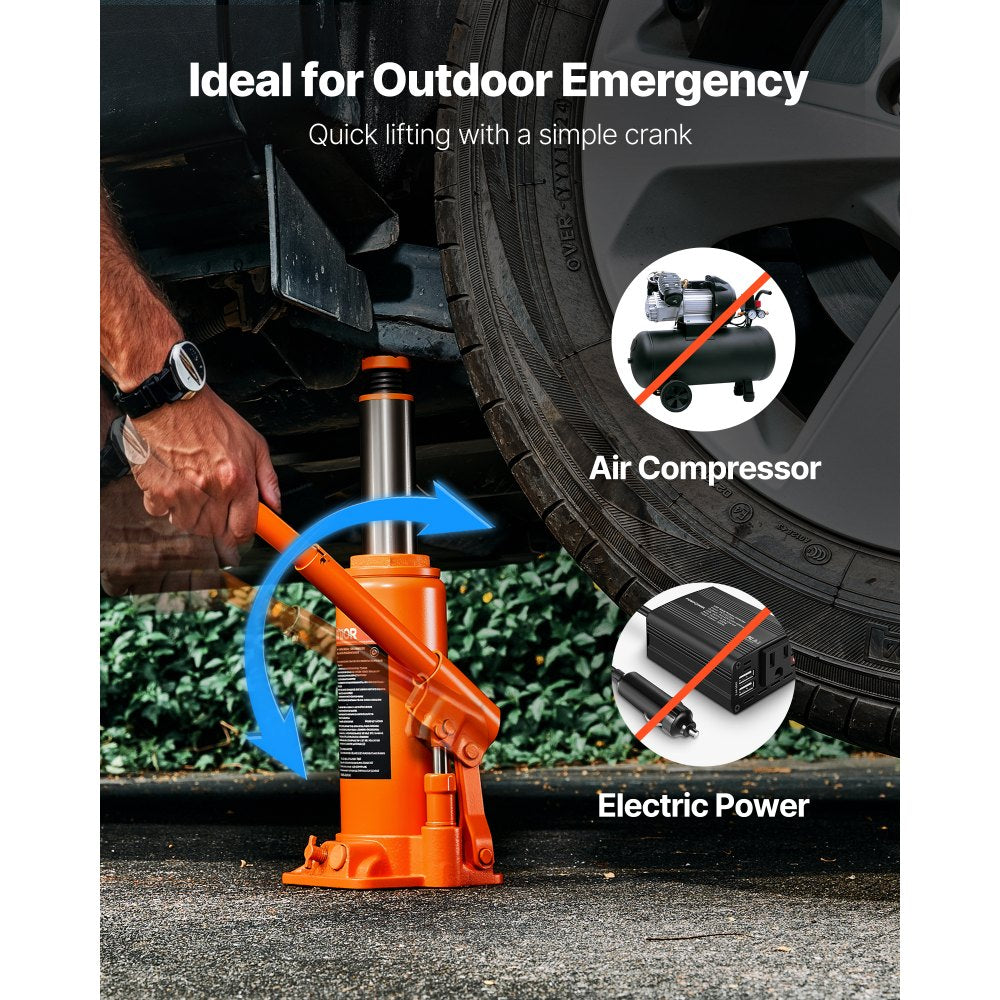VEVOR Hydraulic Bottle Jack, 10 Ton (22046 lbs) Capacity, 9.3-18.5 Inch Lifting Range, Heavy Duty Welded Bottle Jack for Car, SUV, Pickup, Auto Repair, House Lift and Agricultural Equipment, Orange