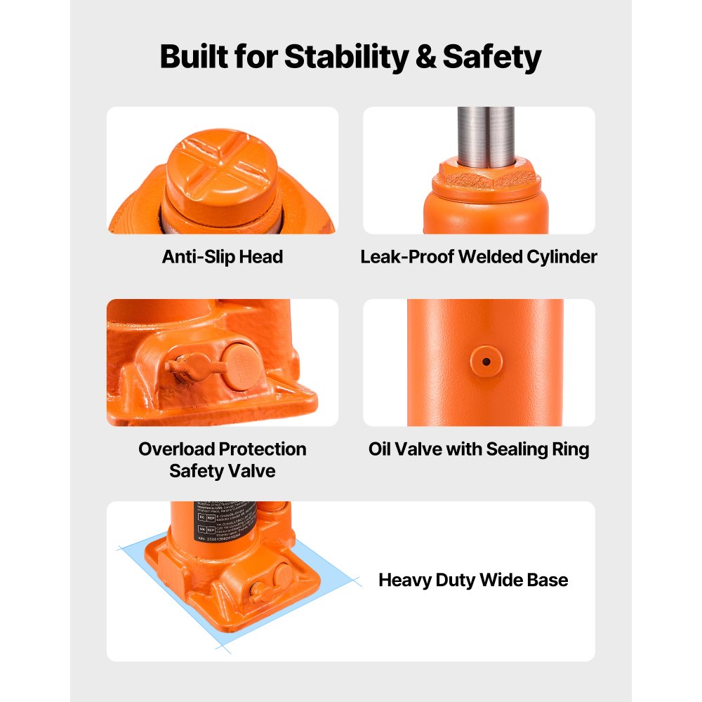 VEVOR Hydraulic Bottle Jack, 6 Ton (13227.6 lbs) Capacity, 7.7-14.8 Inch Lifting Range, Heavy Duty Welded Bottle Jack for Car, SUV, Pickup, Auto Repair, House Lift and Agricultural Equipment, Orange