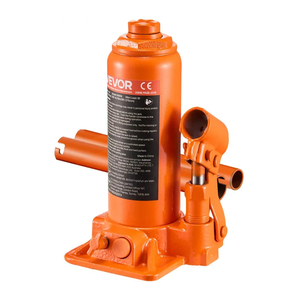 VEVOR Hydraulic Bottle Jack, 6 Ton (13227.6 lbs) Capacity, 7.7-14.8 Inch Lifting Range, Heavy Duty Welded Bottle Jack for Car, SUV, Pickup, Auto Repair, House Lift and Agricultural Equipment, Orange
