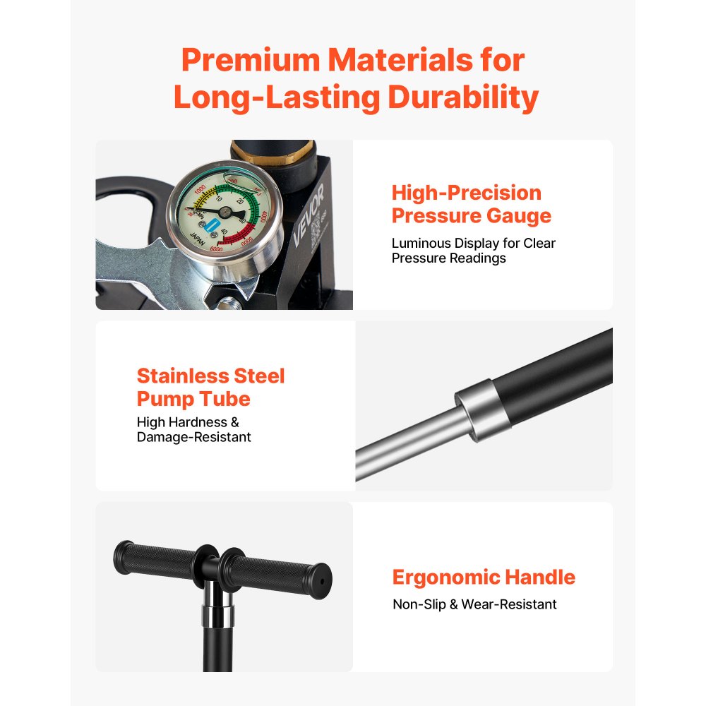 VEVOR PCP Hand Pump, 4 Stage, High Pressure Air Rifle Filling Stirrup Pump, Max 40 MPa 5800 PSI, with Oil-Moisture Filter, Pressure Gauge, Stainless Steel Body, for Airguns Paintball Tire Filling