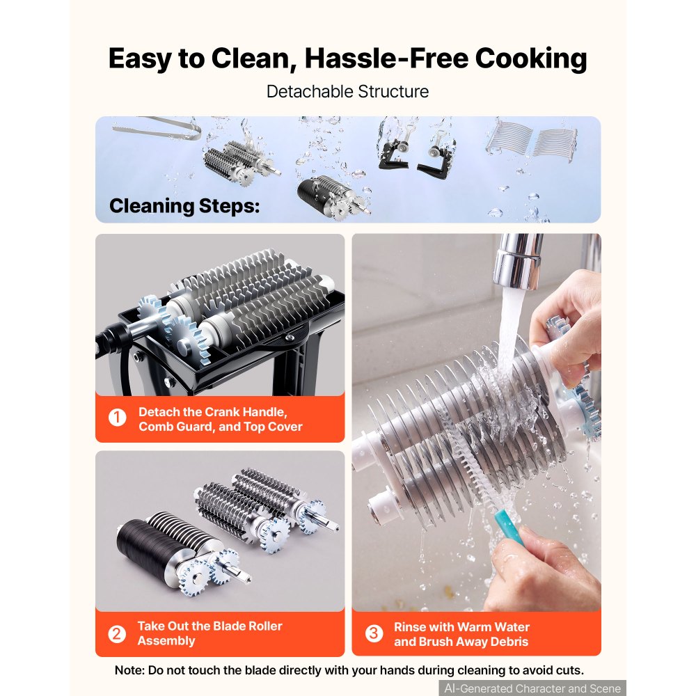 VEVOR 2-in-1 Manual Meat Tenderizer & Beef Jerky Slicer Steak Turkey Pork, Commercial Meat Tenderizer Machine, with Clamp, 5.8 in Feed Port, 2 Sets of Stainless Steel Blades, Aluminum Construction