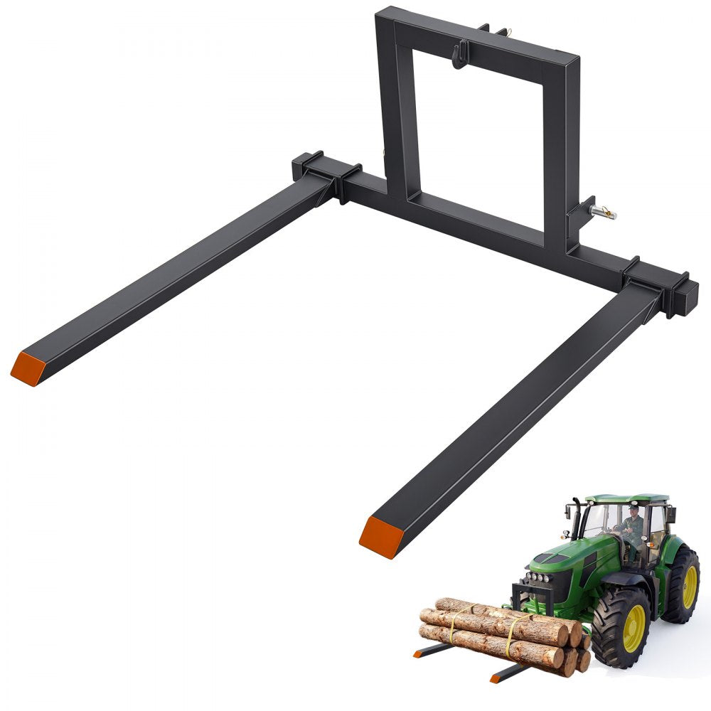 VEVOR 3 Point Hitch Pallet Forks 4000 lbs 50 in Tractor Fork Attachment, Great for Category 1 Tractors, 29-46 in Adjustable Width, Heavy-Duty Reinforced Steel Body, Quick-Attach System, Orange Tips