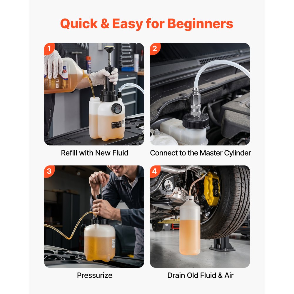 VEVOR Brake Bleeder Kit, 3L Manual Brake Fluid Bleeding Kit with 1L Waste Bottle & 5 Master Cylinder Adapters, One-Person Professional Brake Fluid Pressure Bleeder for Most Vehicles