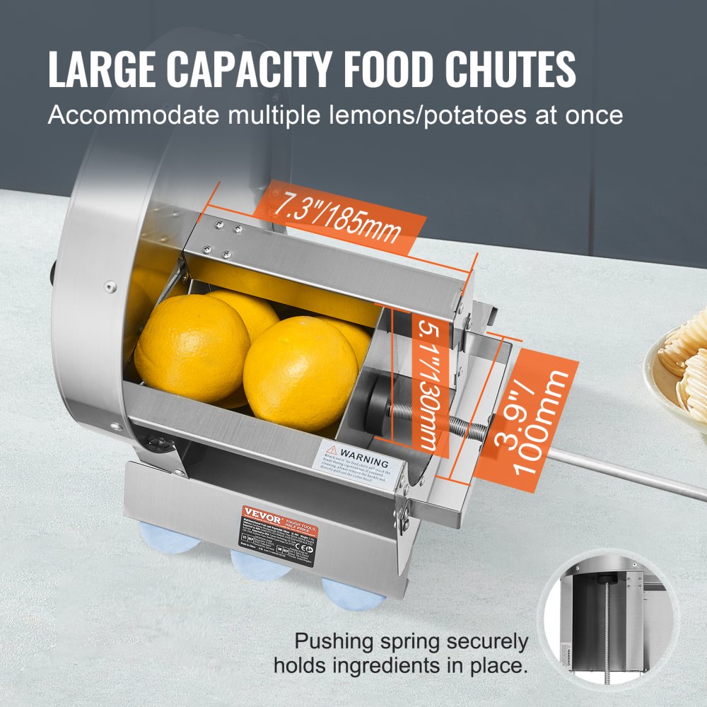 VEVOR Manual Vegetable Fruit Slicer, 0-0.5"/0-12mm Thickness Adjustable Commercial Slicer Machine, Stainless Steel Food Cutter Slicing Machine with 2 Spare Blades, for Potato, Cucumber, Lemon, Tomato