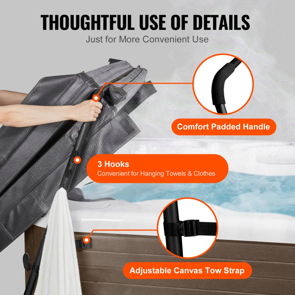 VEVOR Hot Tub Cover Lift, Spa Cover Lift, Height 31.5" - 41.3" Width 53" - 92.5" Adjustable, Installed at the Bottom on One Side, Suitable for Various Sizes of Rectangular Bathtubs, Hot Tubs, Spa