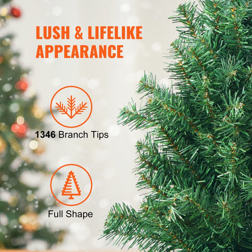 VEVOR Christmas Tree, 7.5ft Prelit Artificial Xmas Tree, Full Holiday Decor Tree with 550 Multi-Color LED Lights, 1346 Branch Tips, Metal Base for Home Party Office Decoration Tested to UL Standards