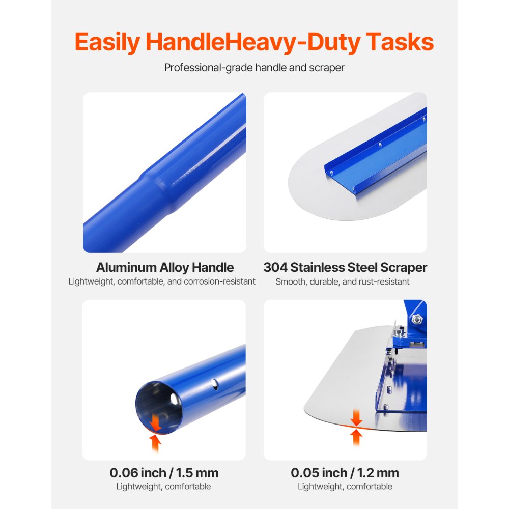 VEVOR Bull Float Magnesium Concrete Float, 47.24 x 7.28 Inch Round End Concrete Float Tool with 4 Aluminum Alloy Replaceable Handles, Cement Finishing Float for Various Industrial Applications