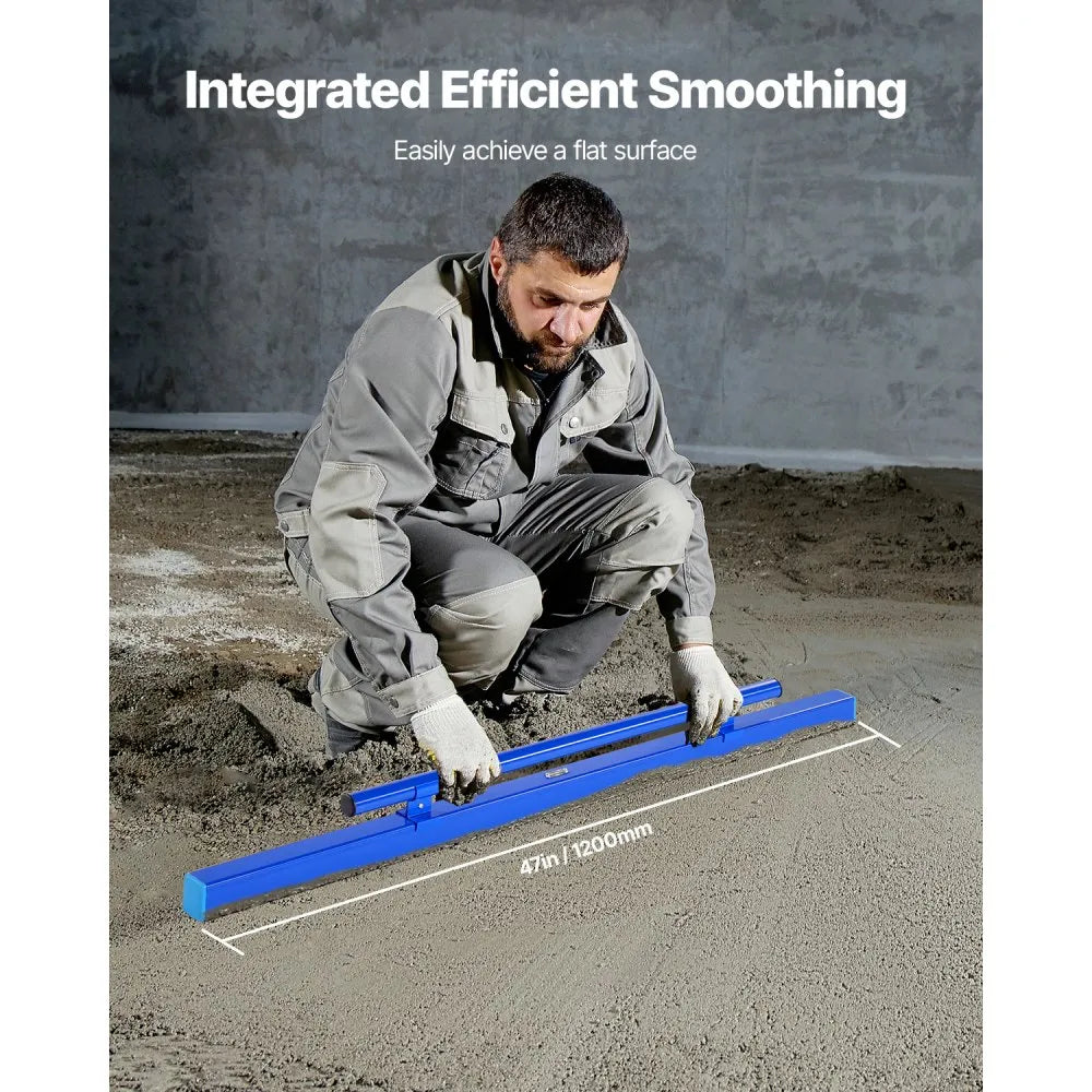 VEVOR Concrete Screed, 48 Inch Screed with Level Vial, Easy Cleanup & End Cap Design, Aluminum Lightweight & Reversable Handle for Leveling Floors, Small-Scale Construction and Home Renovation