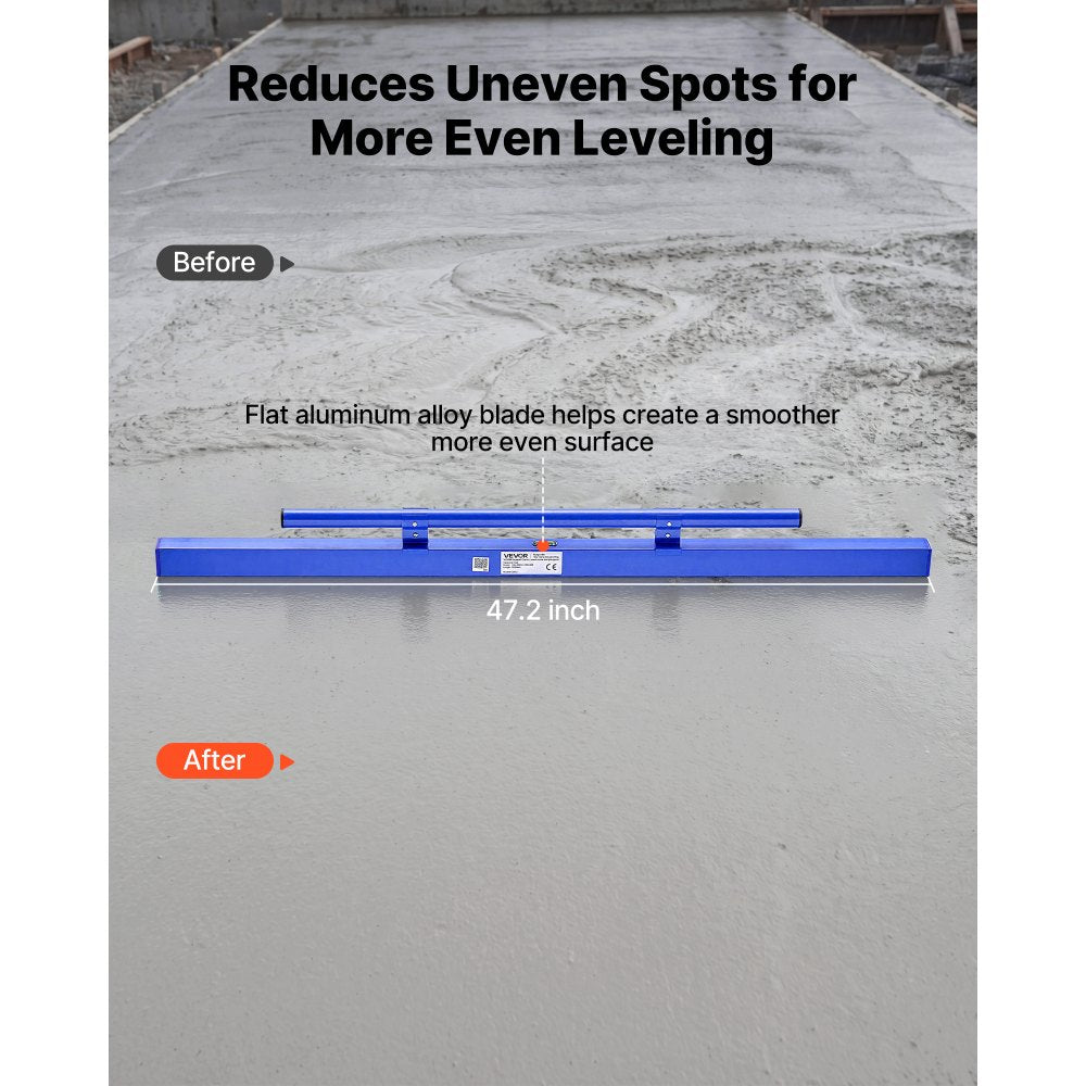 VEVOR Concrete Screed 48 in Length Manual Screed Board Aluminum Alloy Blue, Built-in Bubble Level, Powder-coated Finish, Lightweight Paver Leveling Tool for Patio, Sidewalk, Garage Floor Finishing
