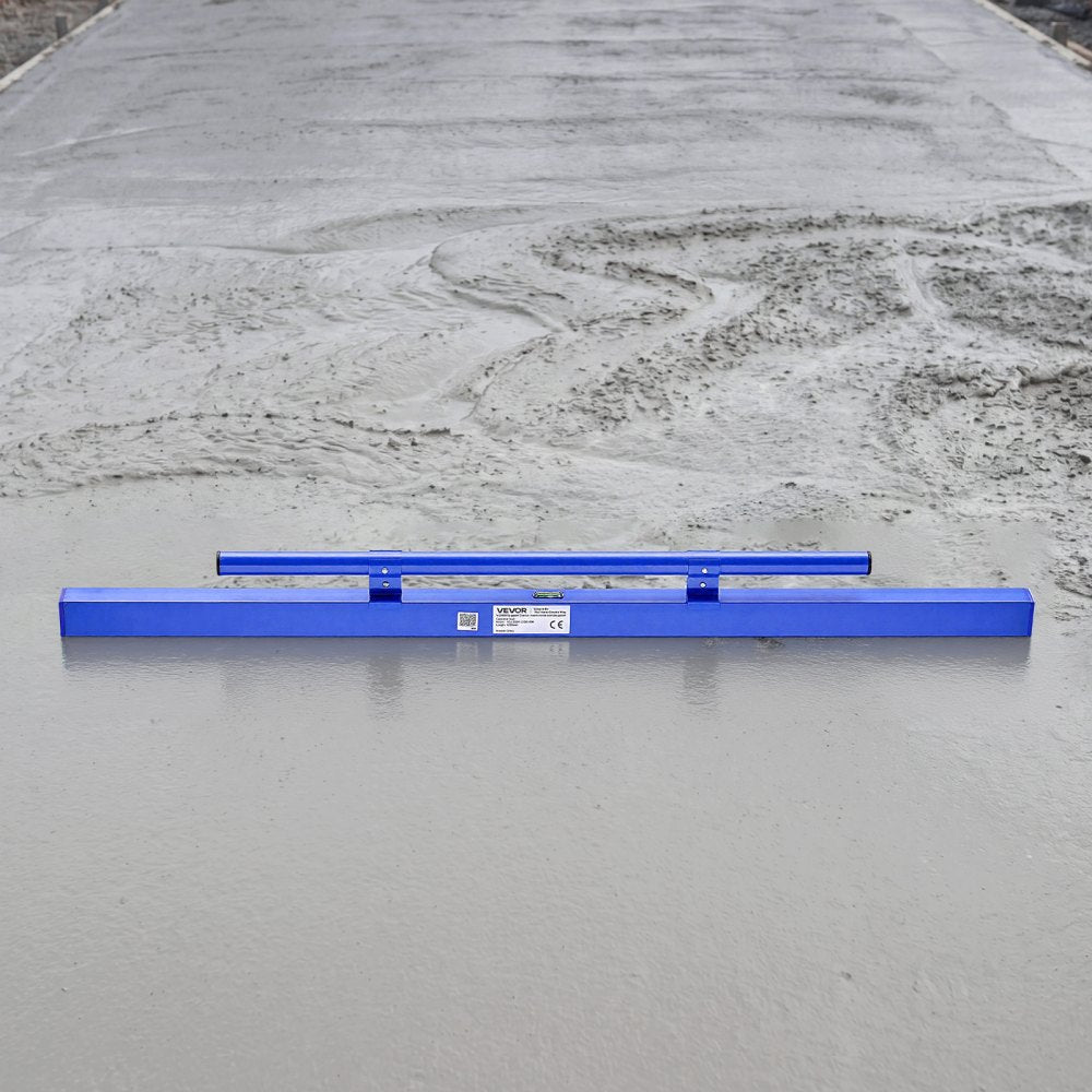 VEVOR Concrete Screed 48 in Length Manual Screed Board Aluminum Alloy Blue, Built-in Bubble Level, Powder-coated Finish, Lightweight Paver Leveling Tool for Patio, Sidewalk, Garage Floor Finishing