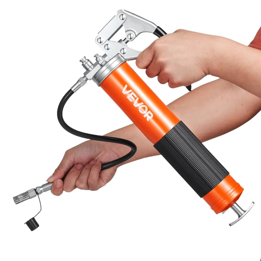 VEVOR Grease Gun, 8000 PSI, Pistol Grip Grease Gun Kit with 14 oz Capacity, Includes 18-Inch Flex Hose, Double Handle Grease Coupler, Extension Rigid Pipe & Sharp Type Nozzle for Automotive, Marine