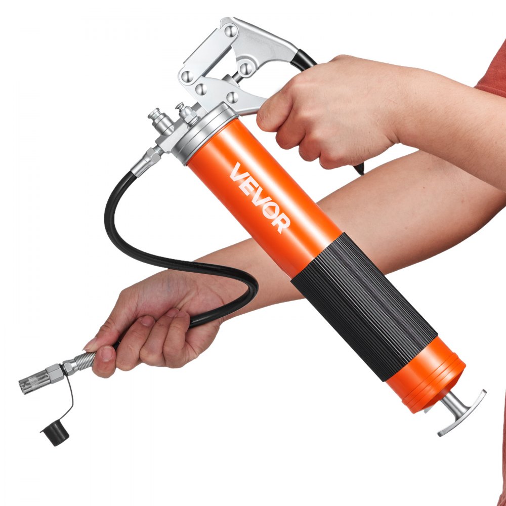 VEVOR Grease Gun, 8000 PSI High Pressure, Heavy Duty Pistol Grip Grease Gun Kit with 14 oz Capacity, Includes 18-Inch Flex Hose, 1 Extension Rigid Pipe and 1 Sharp Type Nozzle for Automotive, Marine