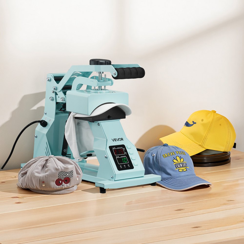 VEVOR Hat Heat Press Machine, with 2pcs Interchangeable Platens, Precise Temperature and Time Control, Hat Press for HTV Iron On and Sublimation Projects, for Caps, Headbands, Cuffs, Face Masks, Green
