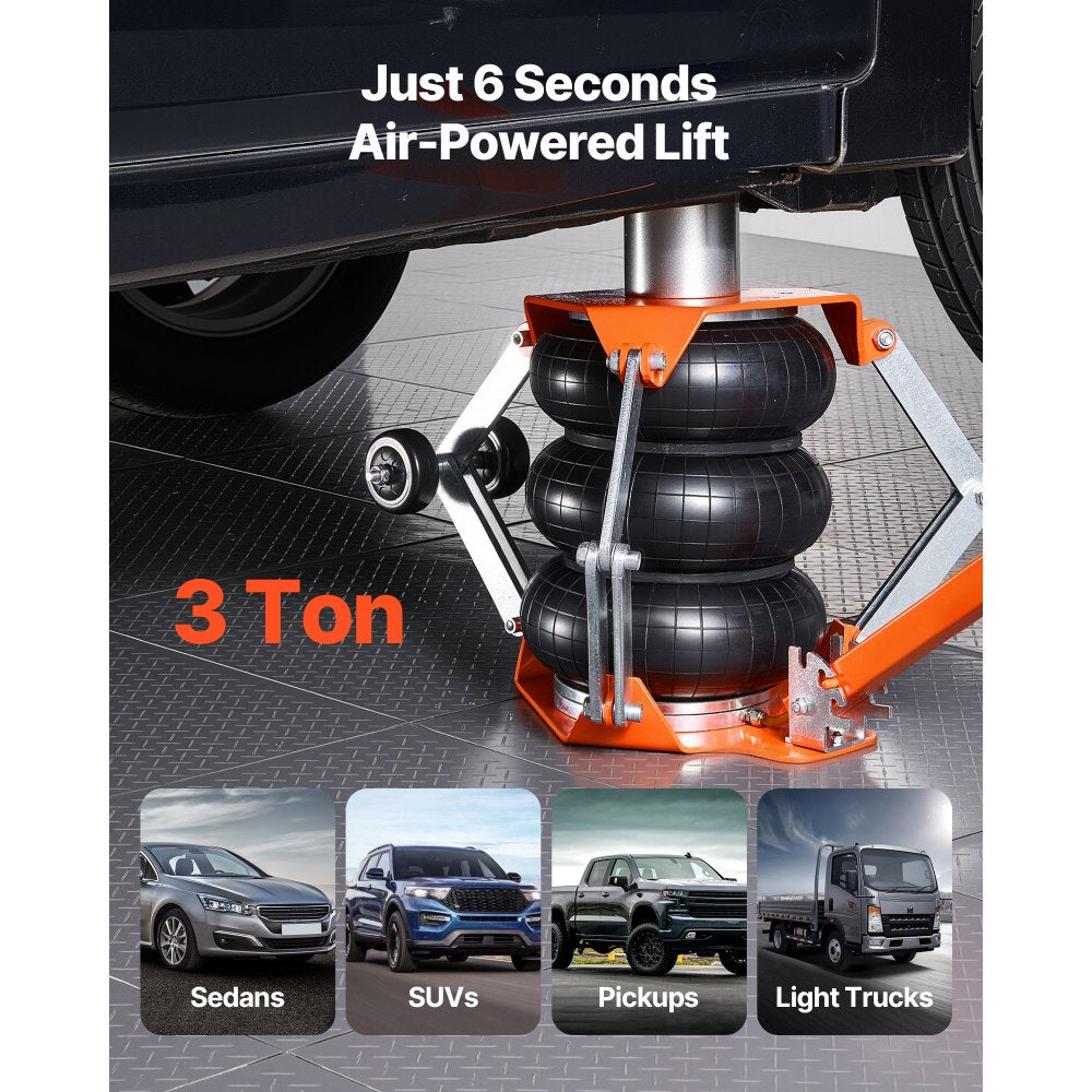 VEVOR Air Jack, 3 Ton/6613 lbs Triple Bag Air Jack, Airbag with Support Rod, Lift Up to 18.5 inch with Heightened Column & Adjustable Handle, 1-6 s Fast Lifting Pneumatic for Car, SUV, Pickup Truck