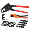 VEVOR PEX Pipe Crimping Tool, Angle Dual Head Combo PEX/PE-RT Crimper for 1/2" and 3/4" Copper Crimp Rings, 30 Copper Crimp Rings, PEX/PE-RT Tubing Cutter, Go/No-Go Gauge, Meets ASTM F1807 Standards