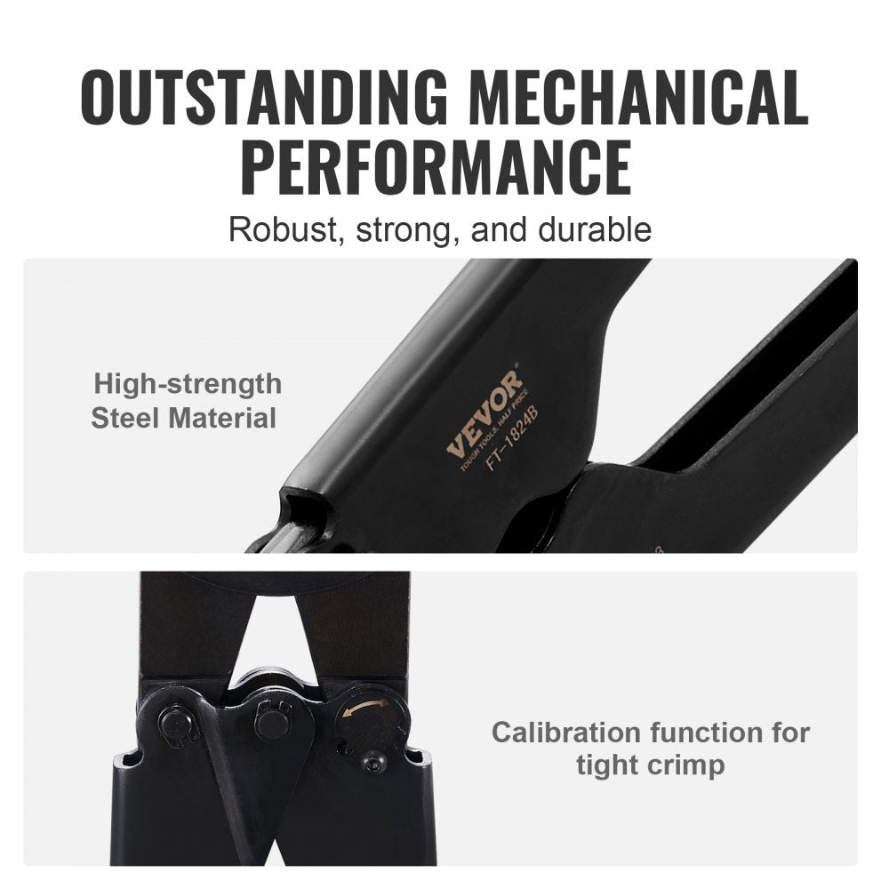 VEVOR PEX Crimping Tool, Dual Head Combo PEX Crimper Tool for 1/2" and 3/4" PEX Copper Crimp Rings, Compact Plumbing Crimp Tool with Go/No-Go Gauge, Well-Polished Jaw, Meets ASTM F1807 Standards