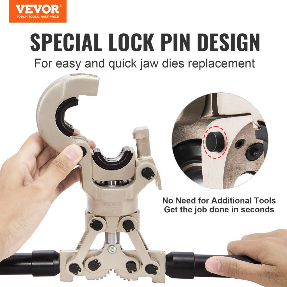 VEVOR Copper Press Tool Tube Fittings Crimping Kit, 360° Rotatable Press Crimper Tool with 1/2", 3/4", 1" Quick Change Jaws, Locking Pin & Extendable Handle, Meet ASTM B88 and B75 Standard