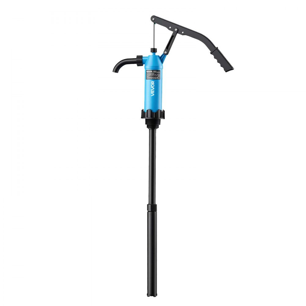 VEVOR Drum Pump 10 oz per Stroke PP Hand Operated DEF Pump Blue + Black, Fits 15 to 55 Gallon Drums & Barrels, with Telescoping Suction Tube, Transfers Water, Diesel, Kerosene, Mild Acids & Alkalis