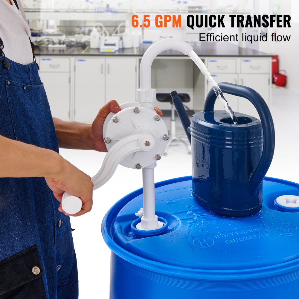 VEVOR Drum Pump, 6.5 GPM Flow, Rotary Barrel Pump Hand Crank, Fits 5 to 55 Gallon Drums with 3-Section Suction Tube Assembly and Hose, Designed for Fast Transfer of Water, Alcohol, Corrosive Liquids