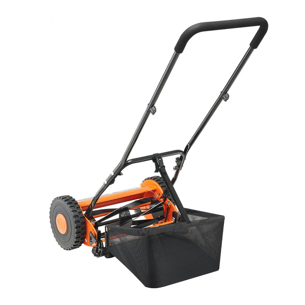 VEVOR Push Reel Lawn Mower 14 inch, 5 Blades Manual Push Mower No Motor, 0.6-1.75 in Adjustable Cutting Height, Walk-Behind Lawn Mowers with Grass Catcher Bag for Green Lawns, Driveways, Courtyards
