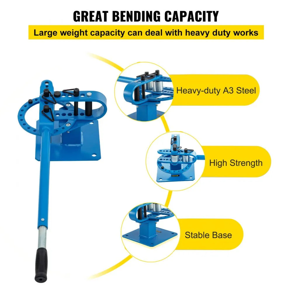 VEVOR YP-9 Manual Bender, Soild Round Square Bar Metal Bender with 7 Bending Dies, Metal Rod Bar Bender Bending Tool for Construction Site Auto Repair